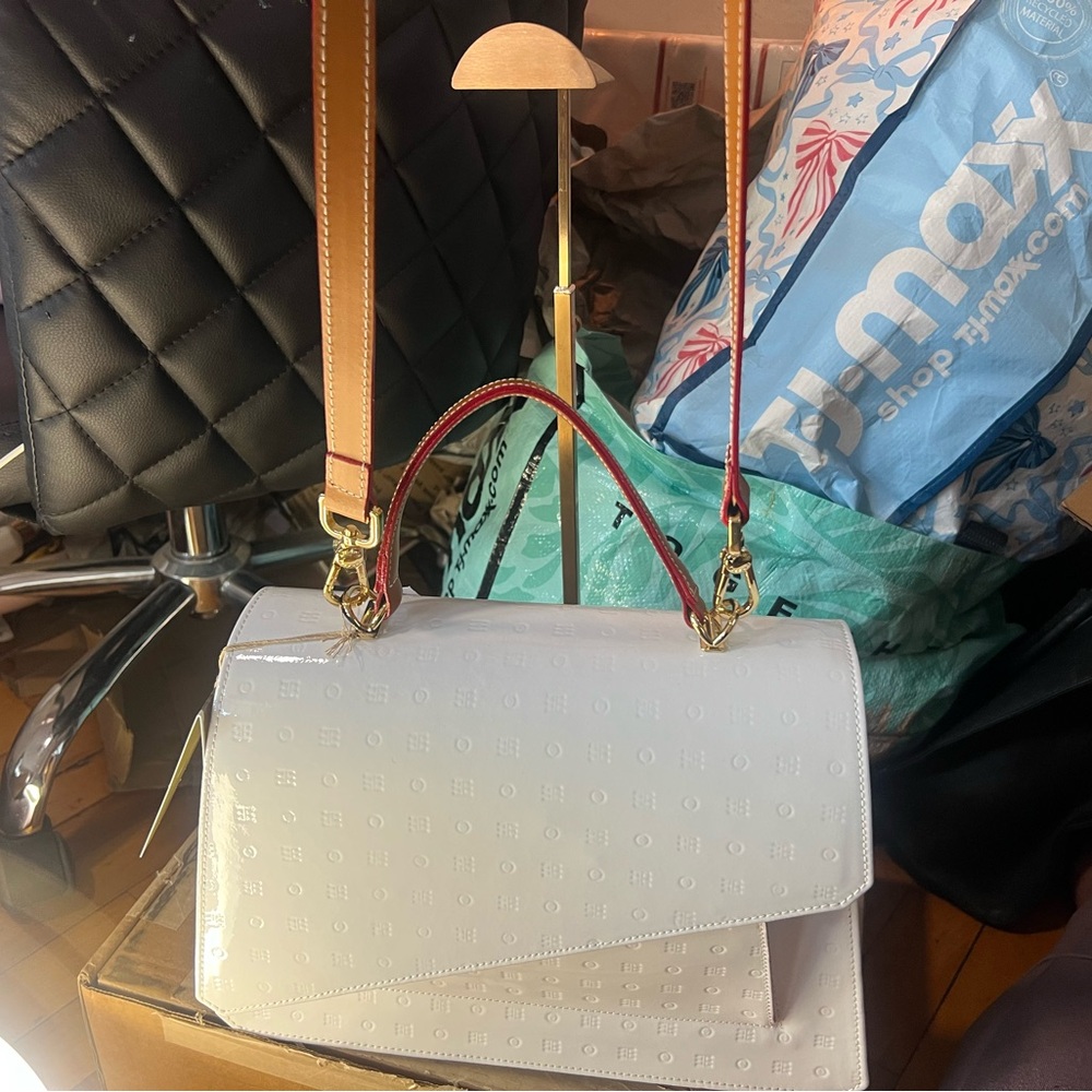 Arcadia Italian patent leather satchel bag white NWT retail $498 - Picture 5 of 16